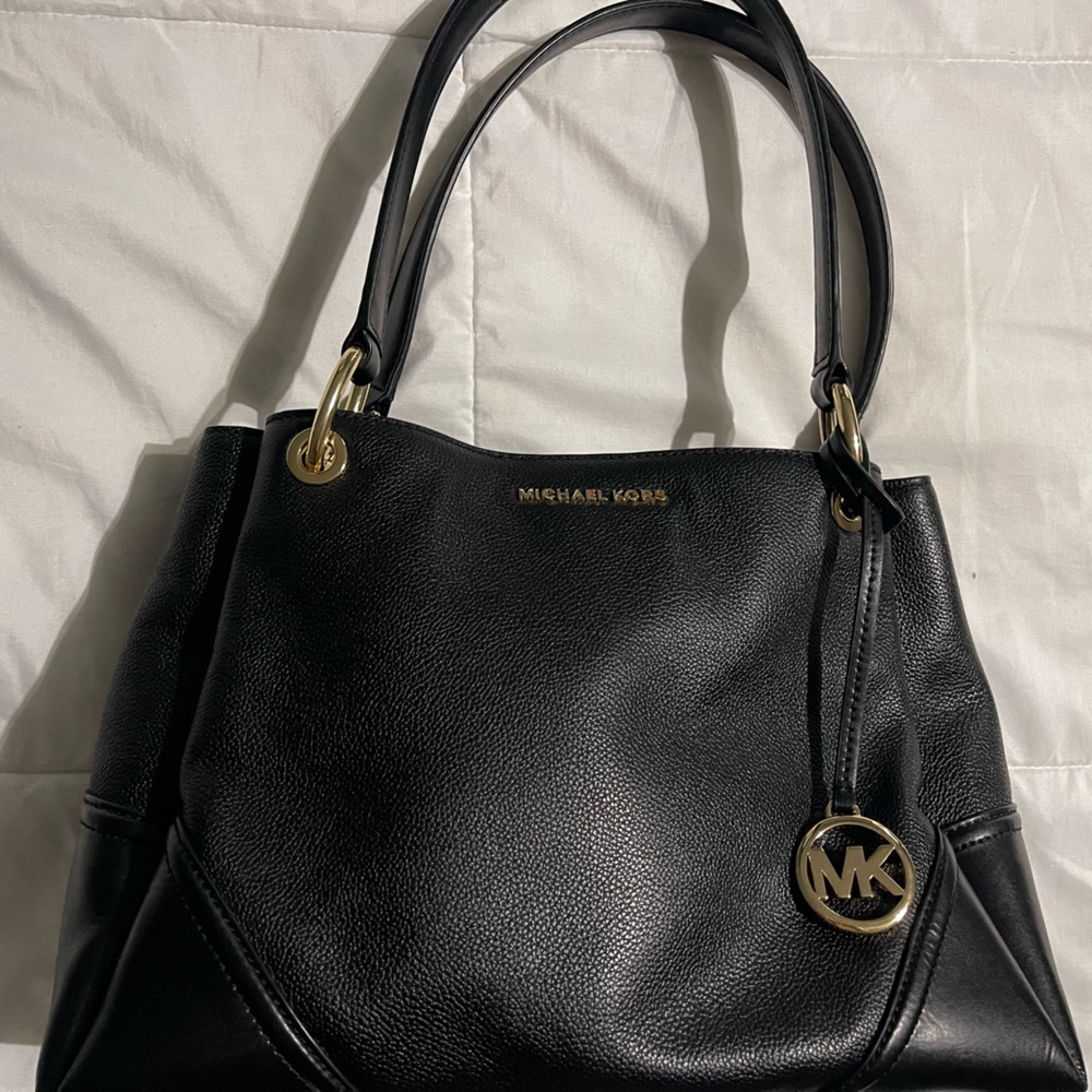 Micheal Kors Black Handbag with Gold Accents